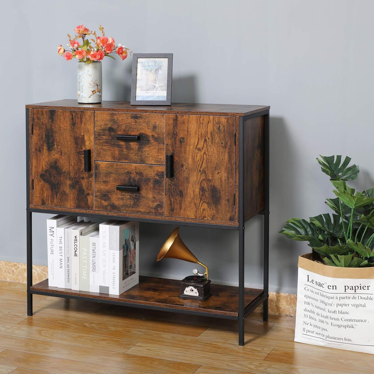 Rustic Brown Storage Cabinet with 2 Drawers and 1 Open Shelf A857906