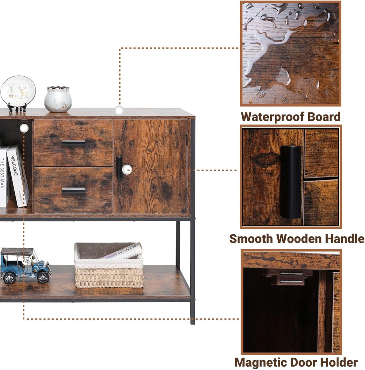 Rustic Brown Storage Cabinet with 2 Drawers and 1 Open Shelf A857906