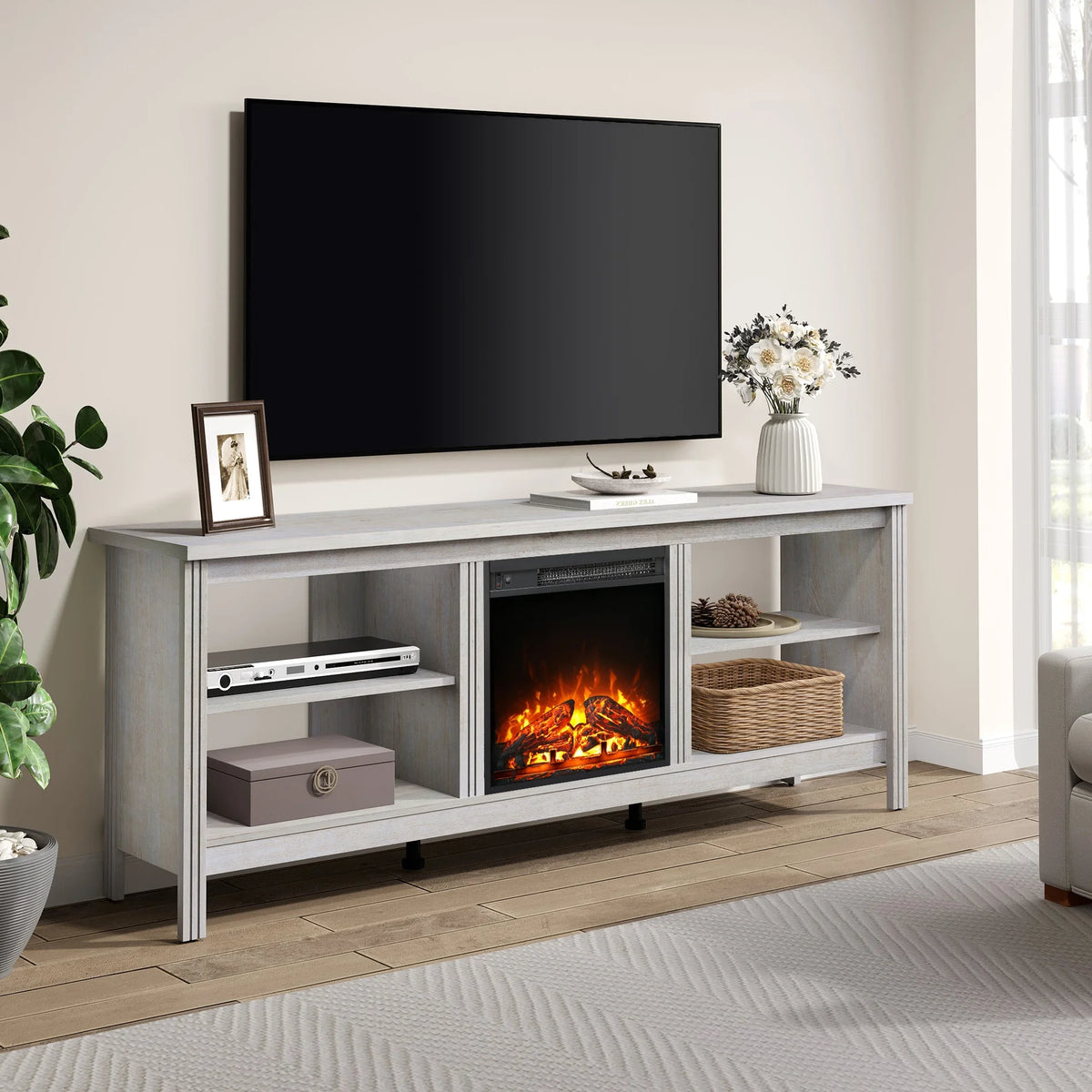 Black TV Stand with 8 Storages U874295