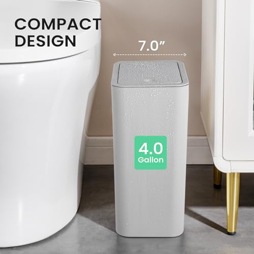 White 4.0 Gallon Plastic Bathroom Trash Can with Lid K5704