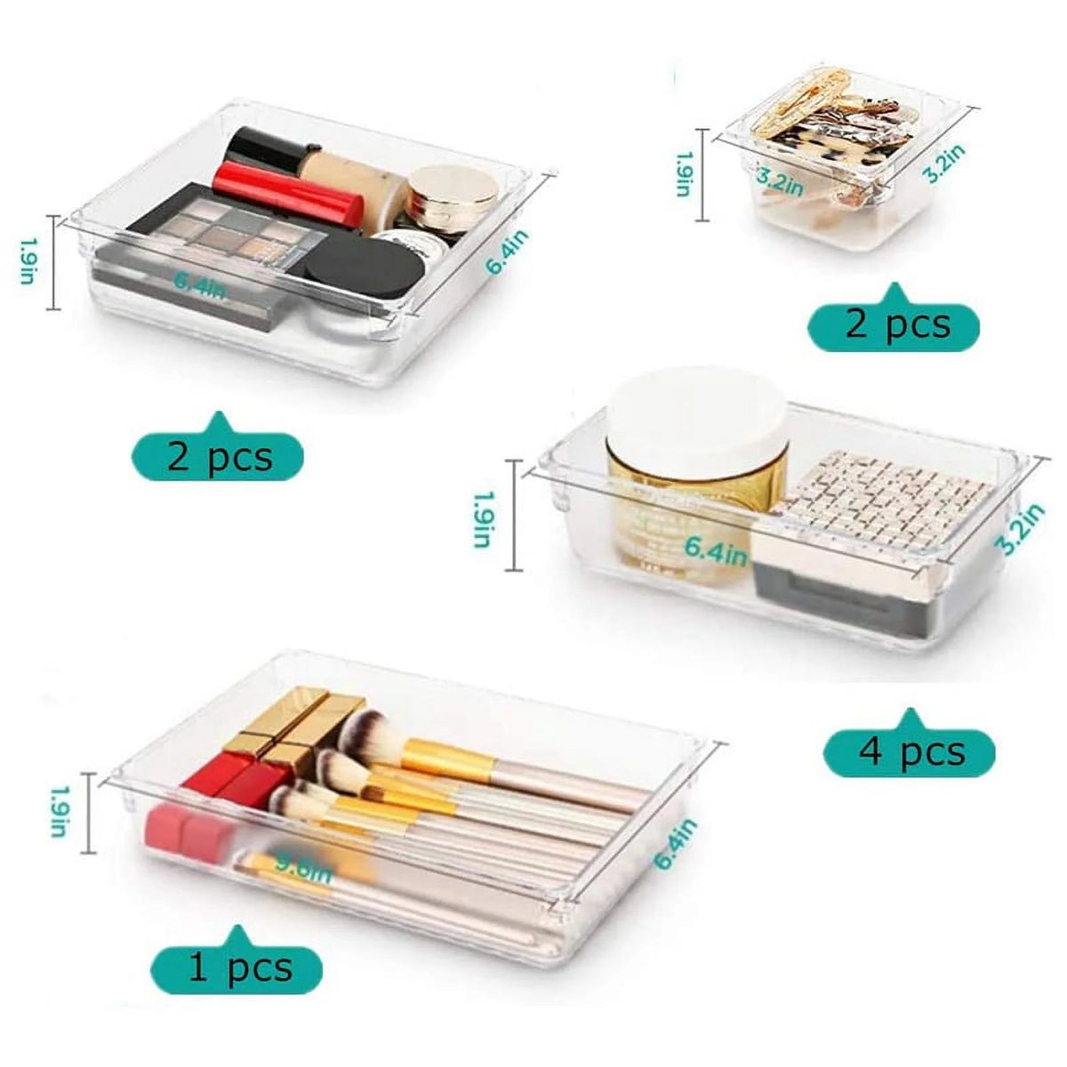 9 Pcs Clear Drawer Organizer Trays Assorted 4-Size Drawer Dividers Y998100