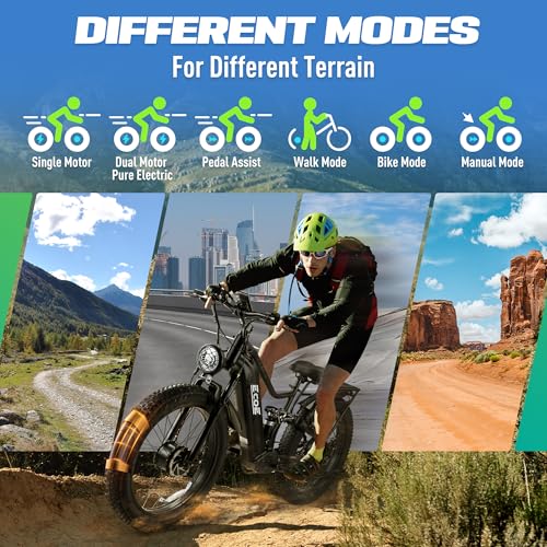 5000W Dual Motor Electric Bike with 60V 32AH Battery 26x4 Fat Tire Full Suspension 7-Speed Gear C5483
