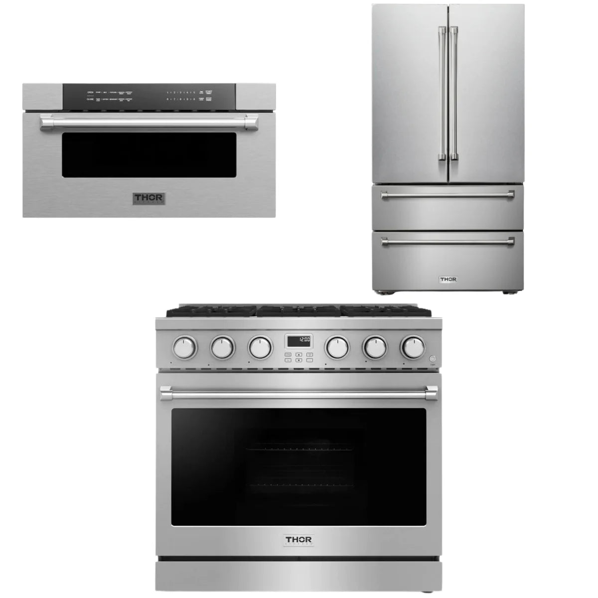 36 Gas Range, Refrigerator and Microwave Y817