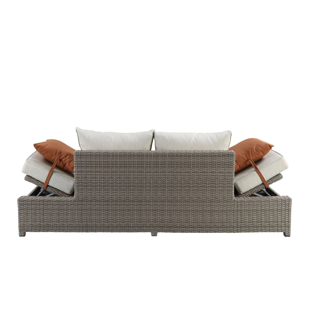 Beige Fabric Patio Sofa & Ottoman with 2 Pillows B703