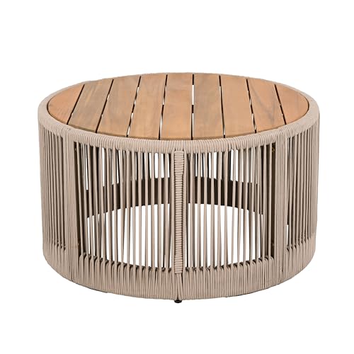 Rattan Outdoor Coffee Table with Acacia Wood Tabletop V1685