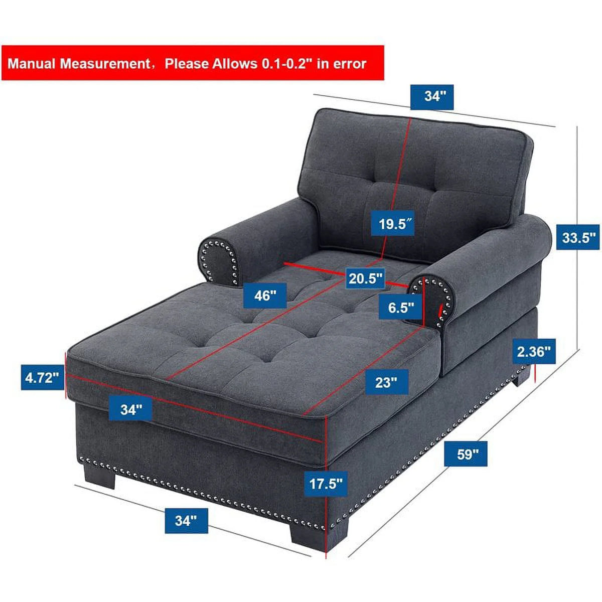 Gray Linen Fabric Indoor Chaise Lounge M812486