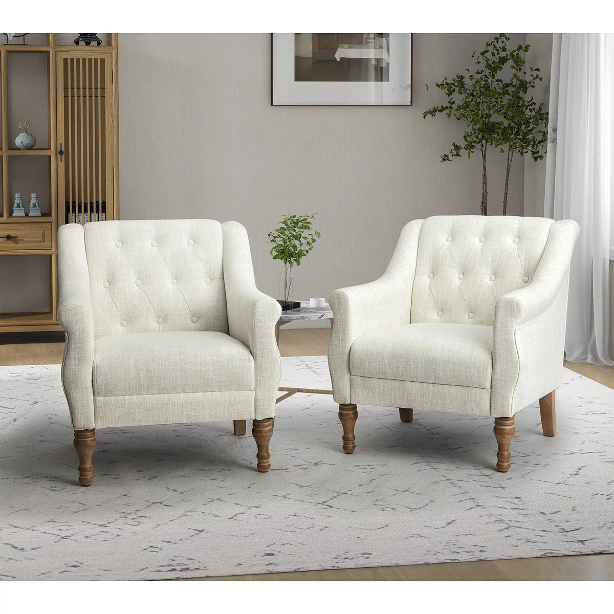 Set of 2 Tufted Wooden Armchair T2889