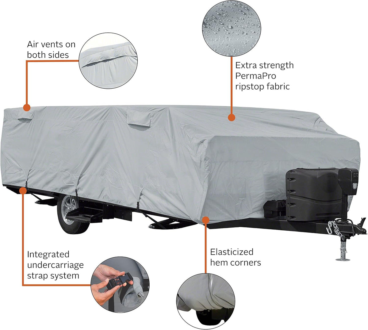 Folding Camping Trailer Cover, Fits 10' - 12'L Trailers E3432