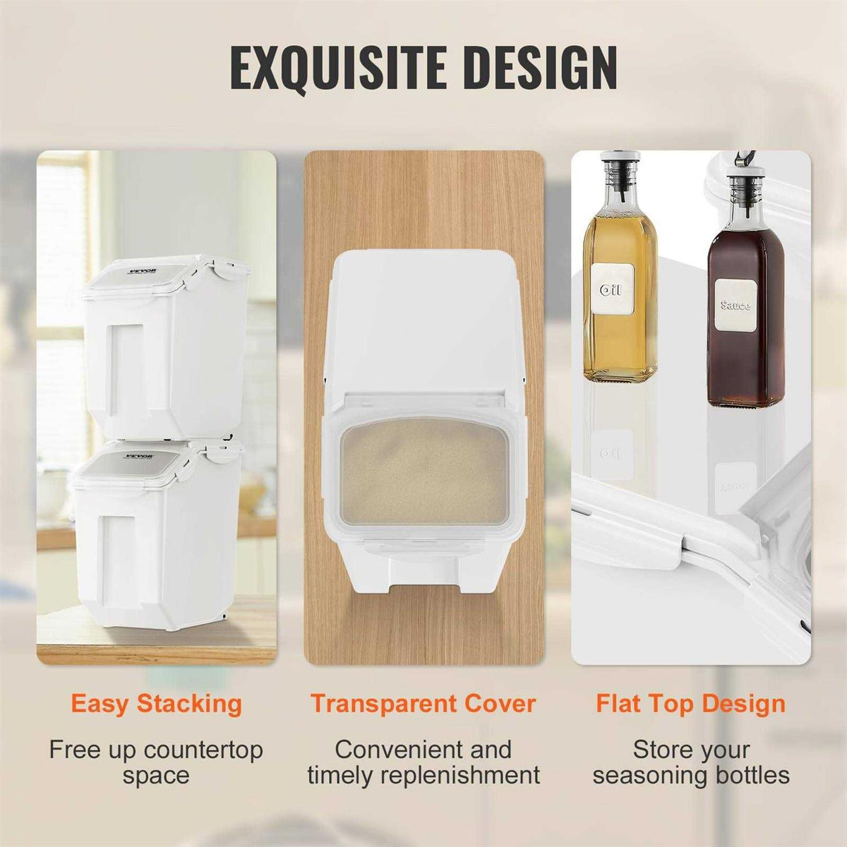 15L Ingredient Storage Dispenser Bin with Measuring Cups Y5256