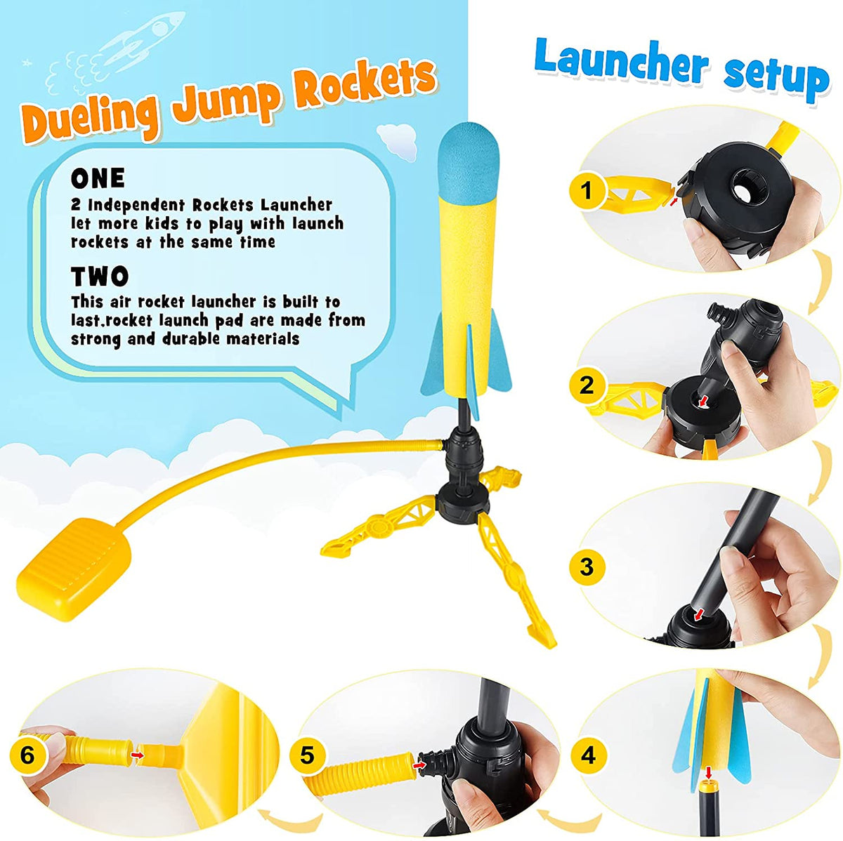 Terra Toy Rocket Launcher, 2 Launchers & 8 Foam Rockets, Outdoor Toy Q103799