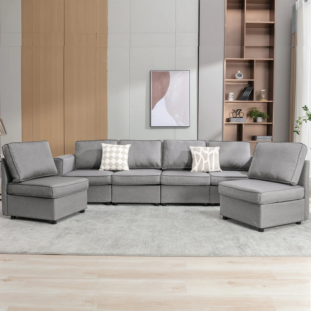 Light Grey U-Shaped Sectional Sofa with Storage and Reversible Chaises D2663