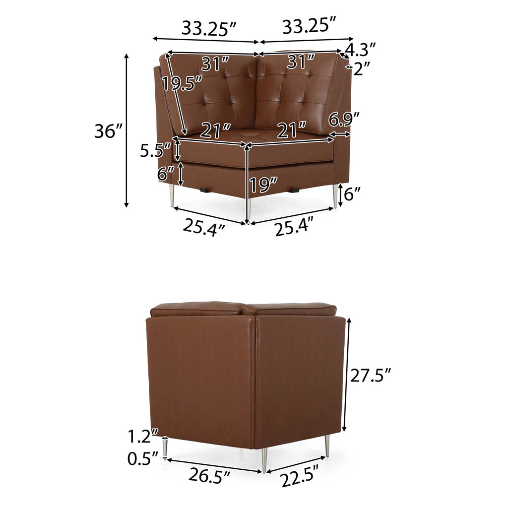 Cognac Brown Faux Leather 5 Seater Sectional Sofa Set K286