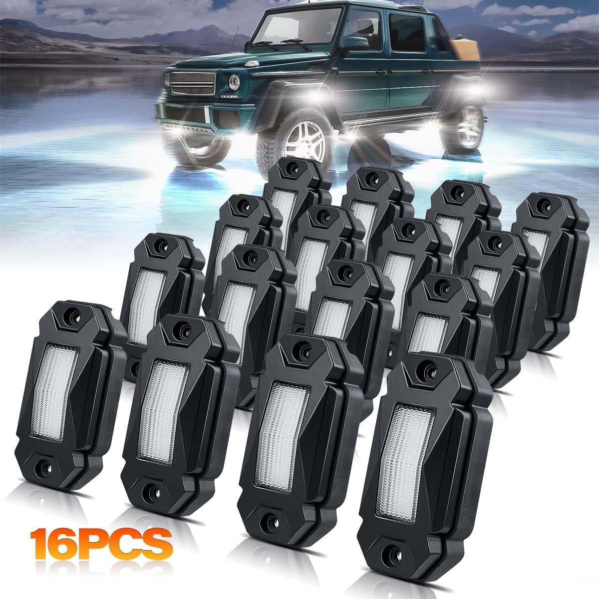 White 20Pods LED Rock Lights for Truck Boat Exterior K664571