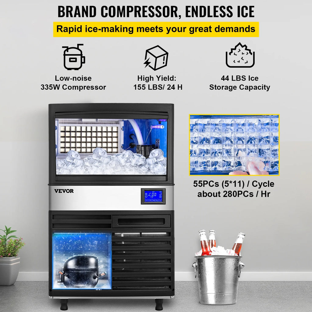 Commercial Ice Maker 155lbs/24h with 44lbs Bin Stainless Steel Z984