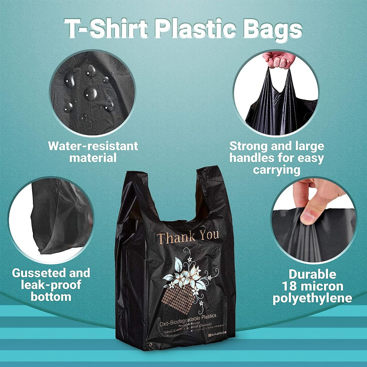 Black 18 Micron Thank You Plastic Bags 10 x 6 x 18 O7203