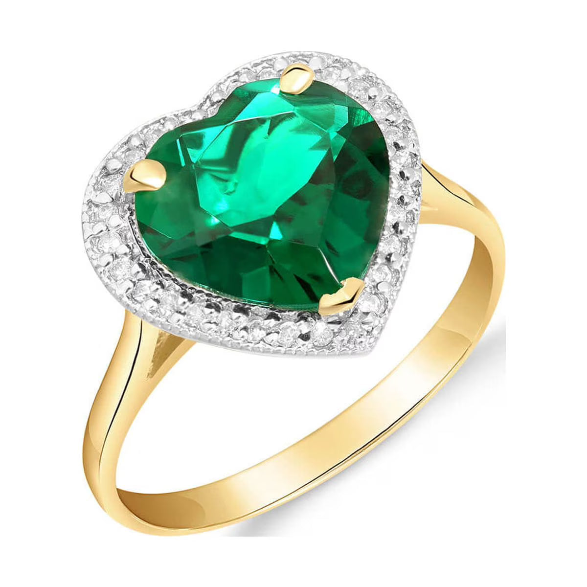 14K Solid Yellow Gold Emerald Natural Diamonds Halo Ring Q351027