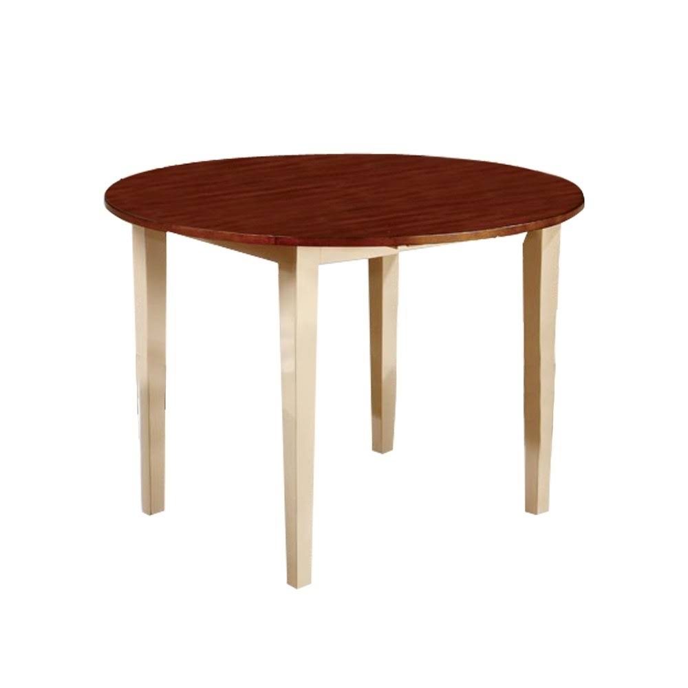 Vintage White and Cherry Round Drop Leaf Dining Table L14364