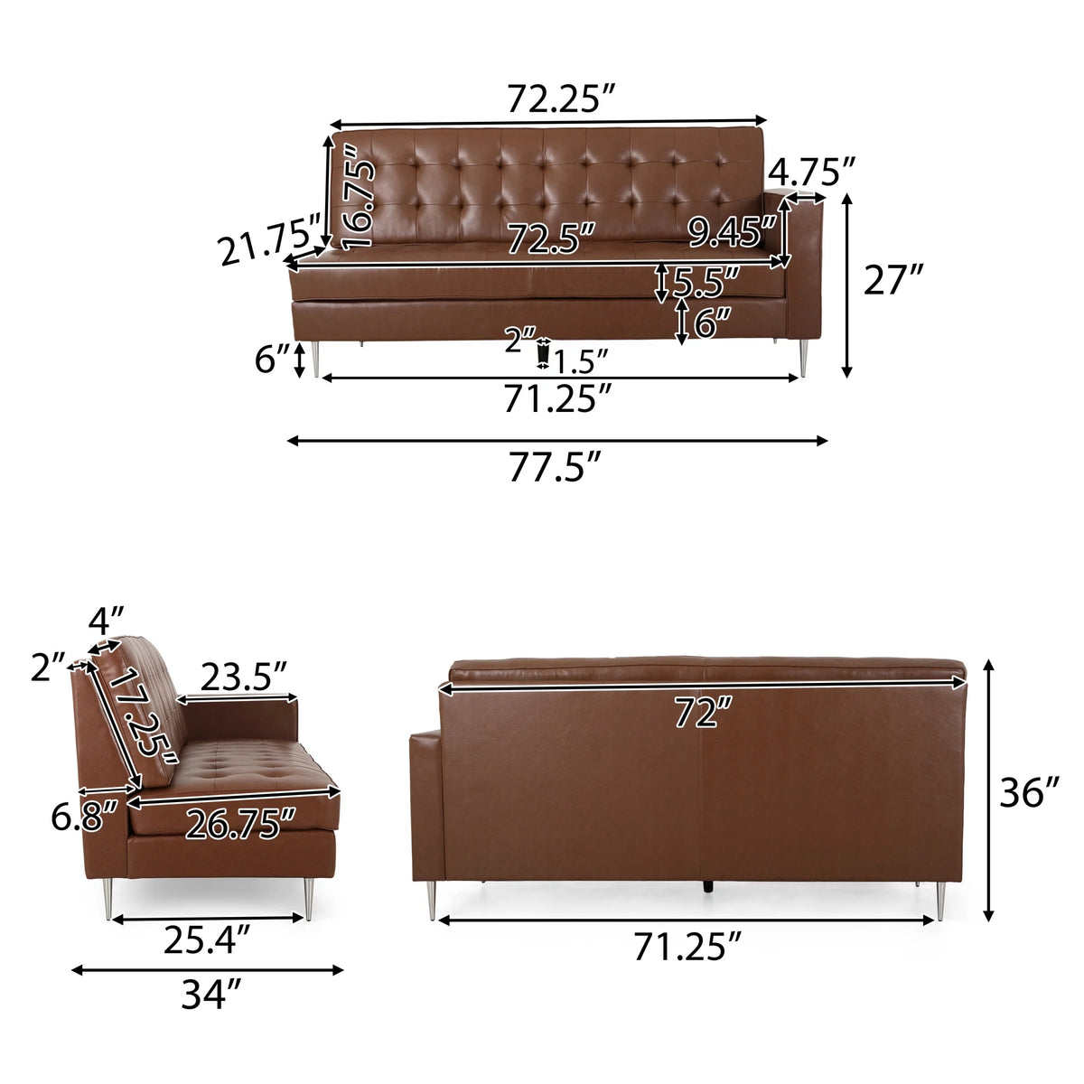 Cognac Brown Faux Leather 5 Seater Sectional Sofa Set K286