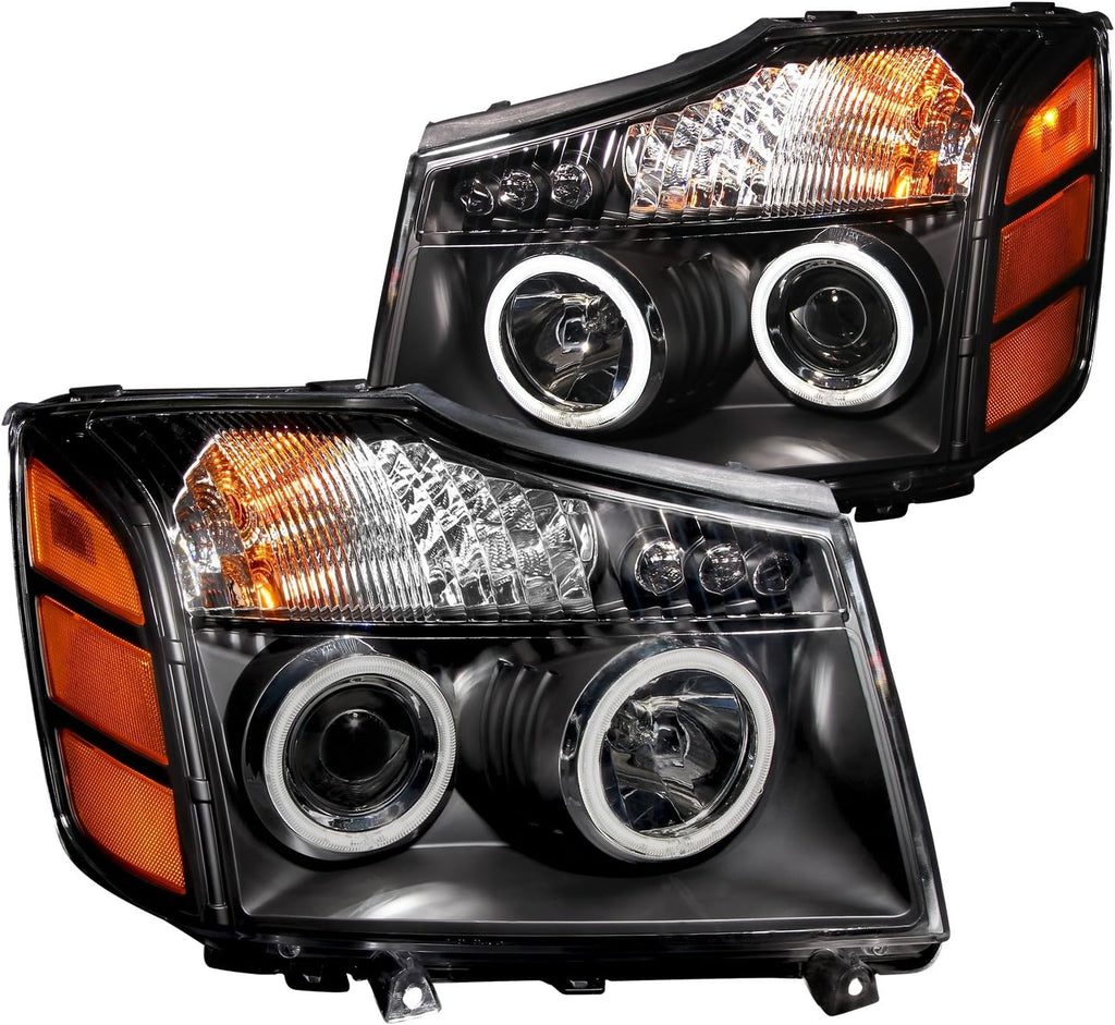 Black Projector Headlight Set with CCFL Halo P888
