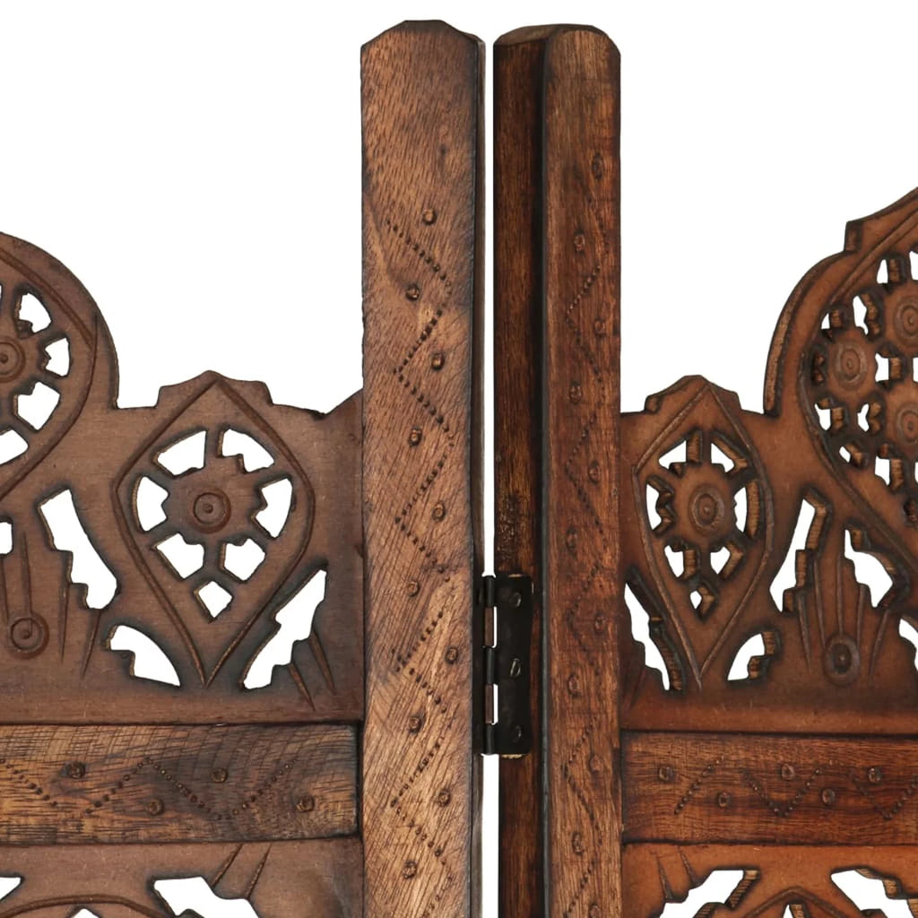 Hand Carved 4-Panel Mango Wood Room Divider O294903