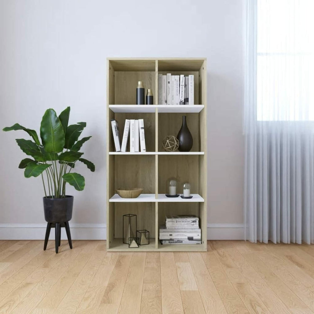 White and Sonoma Oak Book Cabinet Sideboard 26inch x11.8inch x51.2inch E66302