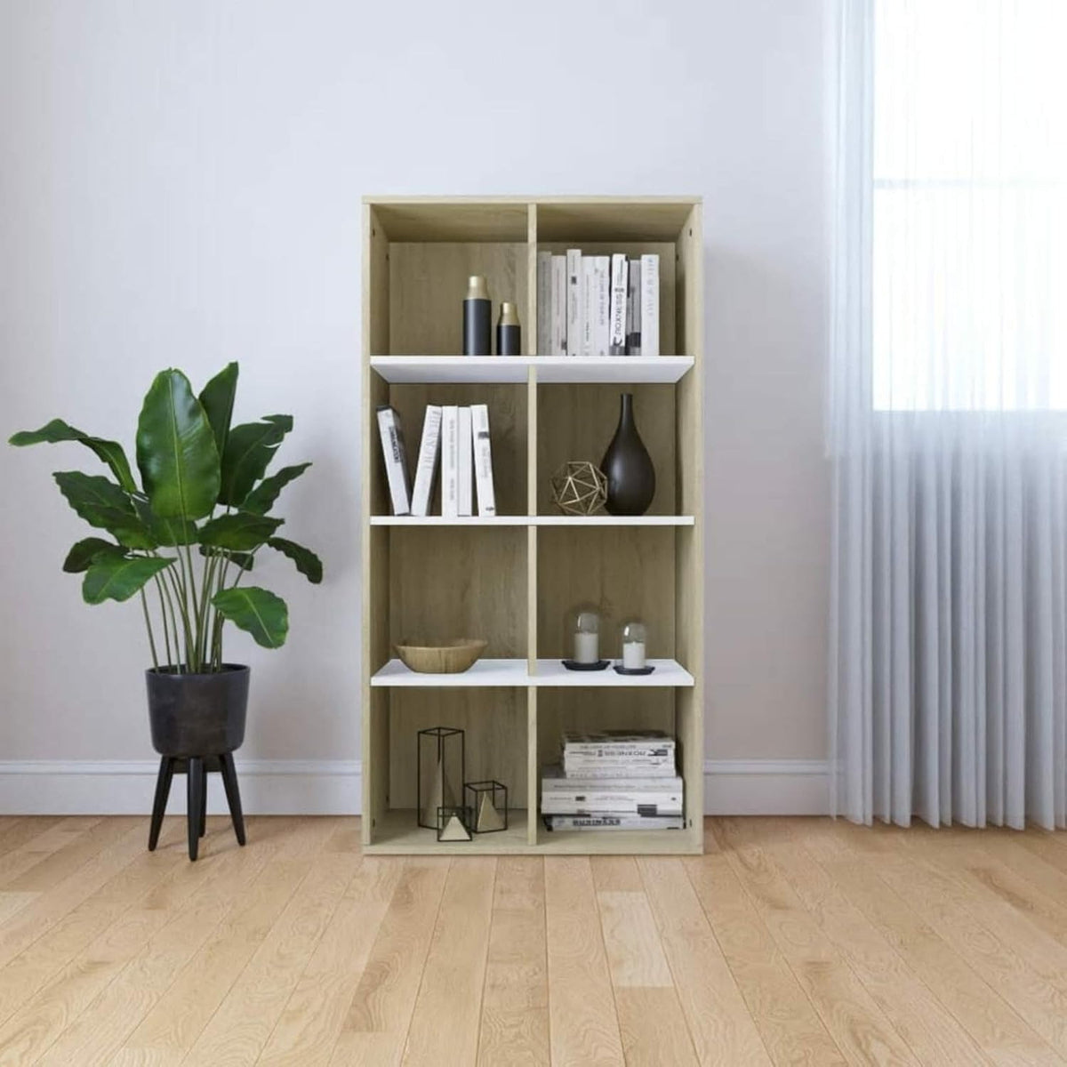 White and Sonoma Oak Book Cabinet Sideboard 26inch x11.8inch x51.2inch E66302