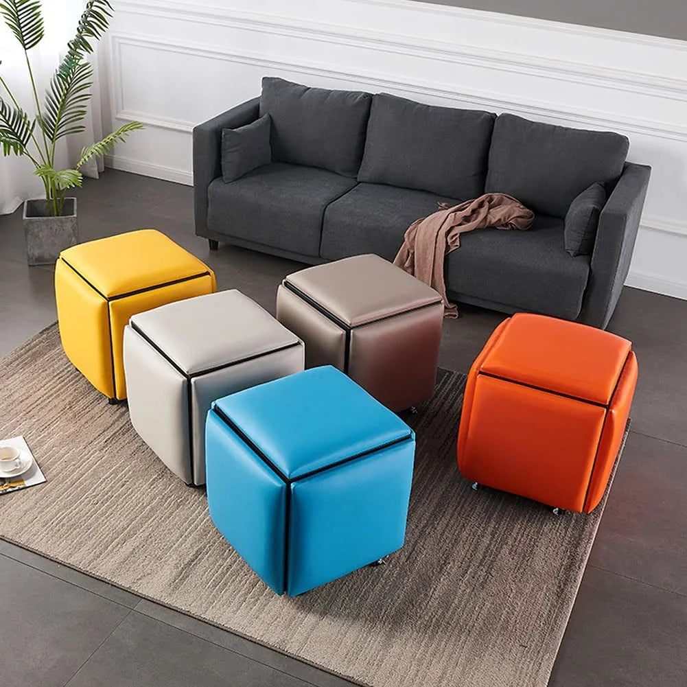 PU Leather Swivel Casters Stackable Ottoman Stool Z15366