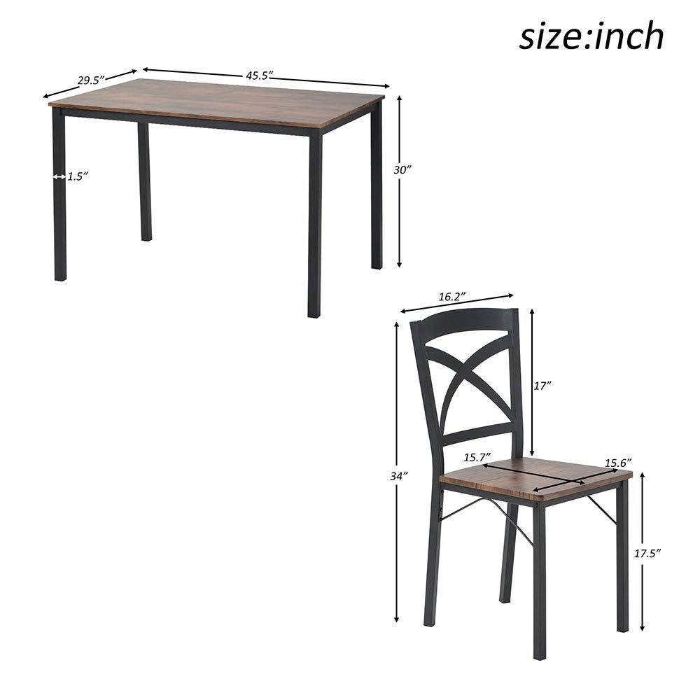 5 Piece Industrial Wooden Dining Set with Metal Frame and 4 Chairs U306