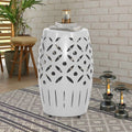 White Geometric Cut Iron Side Table J57018