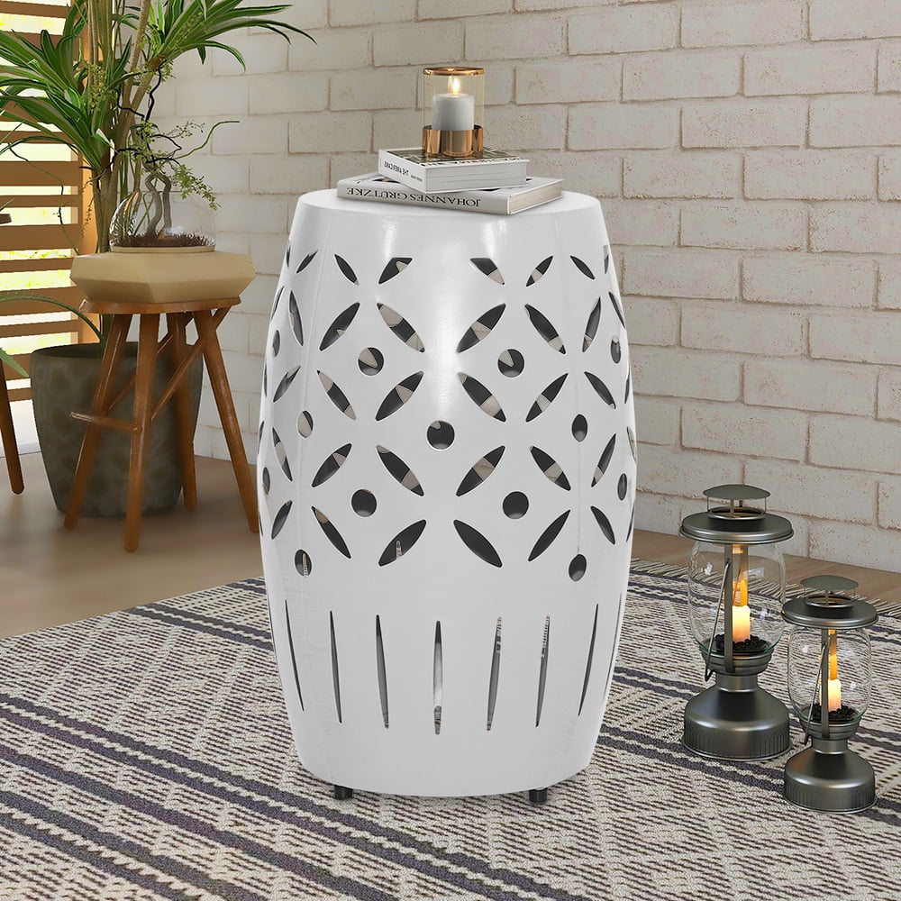 White Geometric Cut Iron Side Table J57018