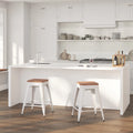 White Metal Counter Height Dining Stool with Wooden Seat O59655