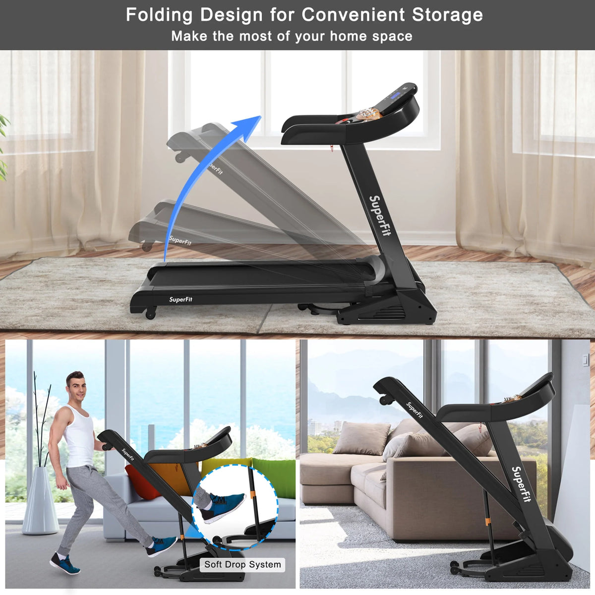 3.75HP Folding Treadmill with 15% Automatic Incline H532