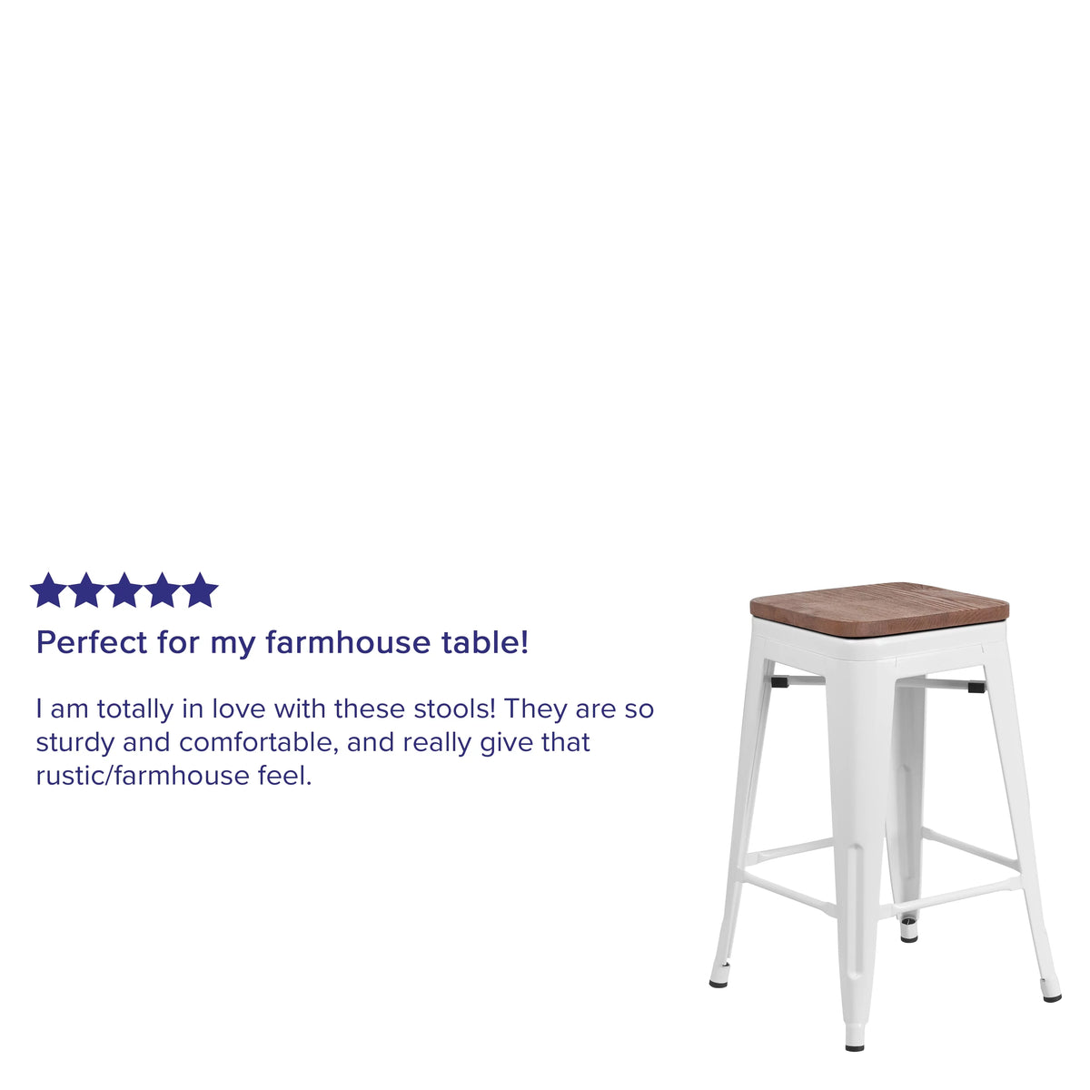 White Metal Counter Height Dining Stool with Wooden Seat O59655