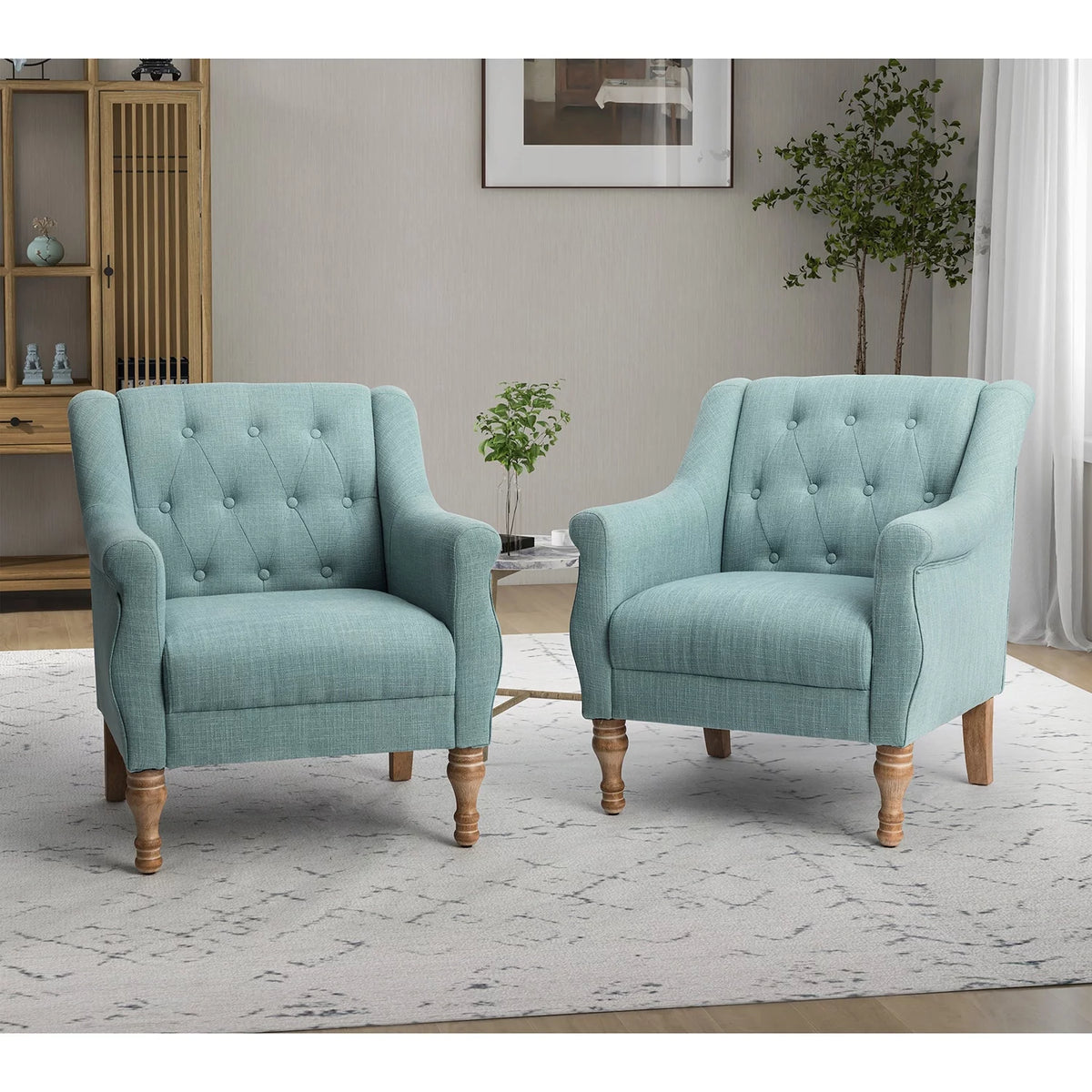 Set of 2 Tufted Wooden Armchair T2889