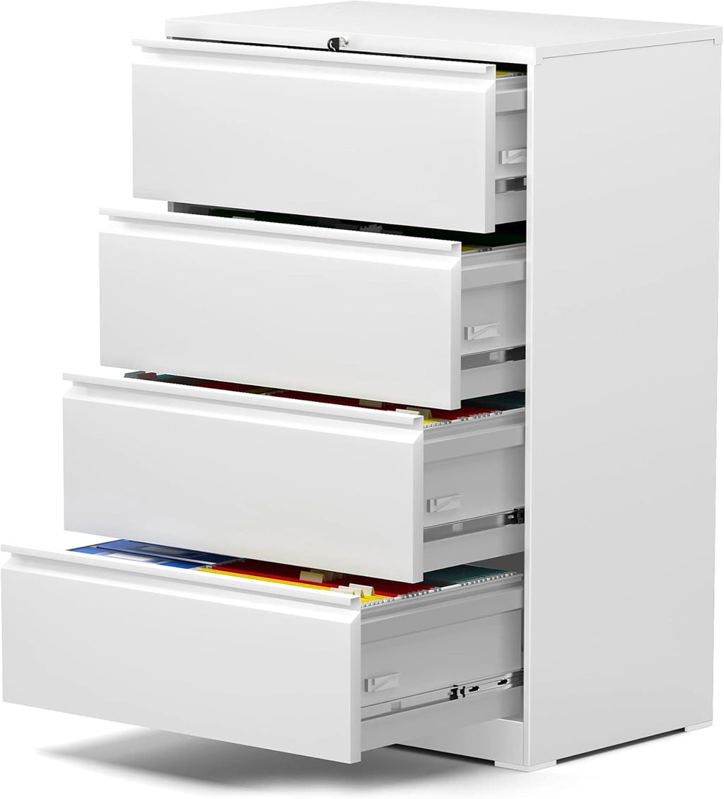 White 52" Metal 4 Drawer Locking File Cabinet Q1870