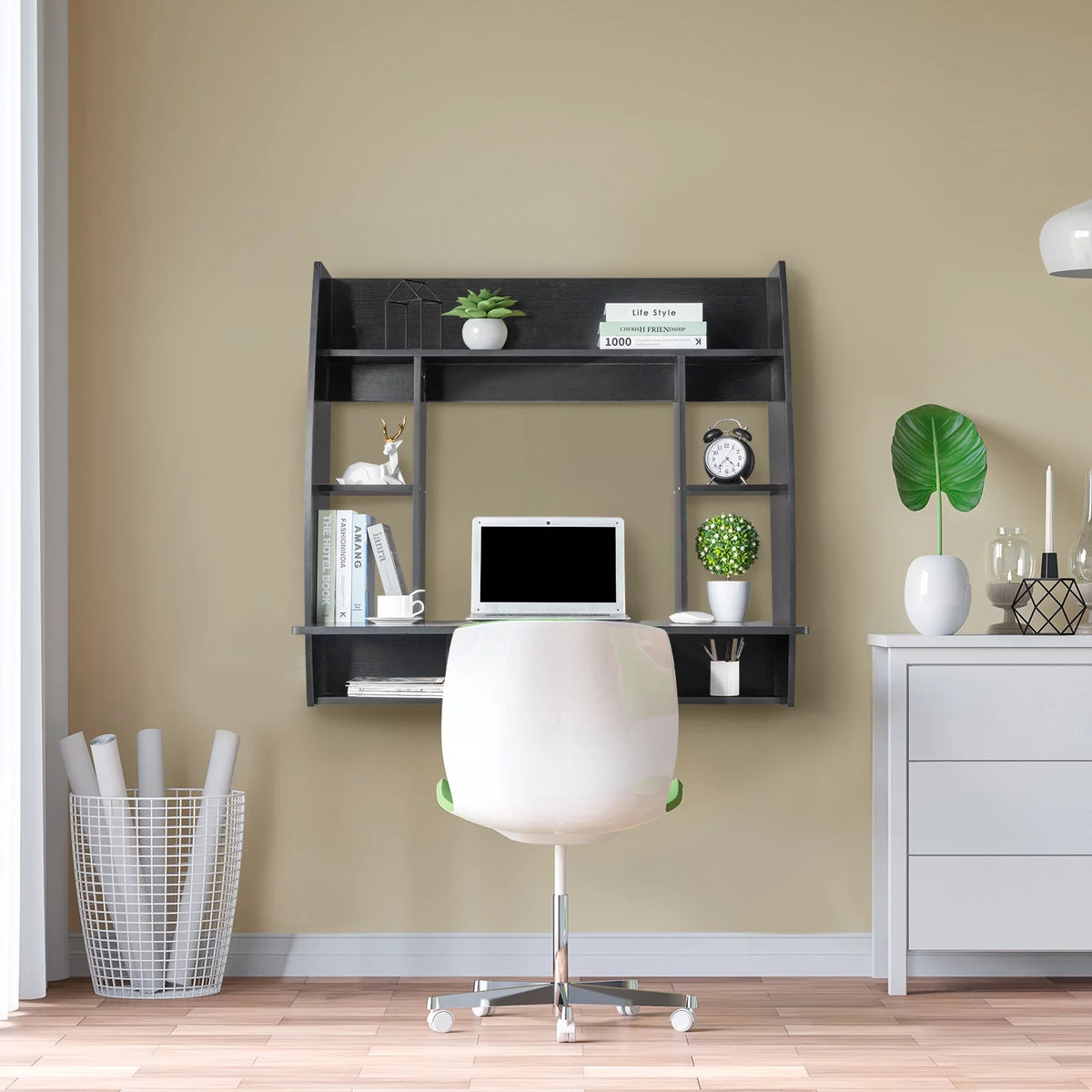 Wall Mount Computer Desk with Storage and Tray E21202