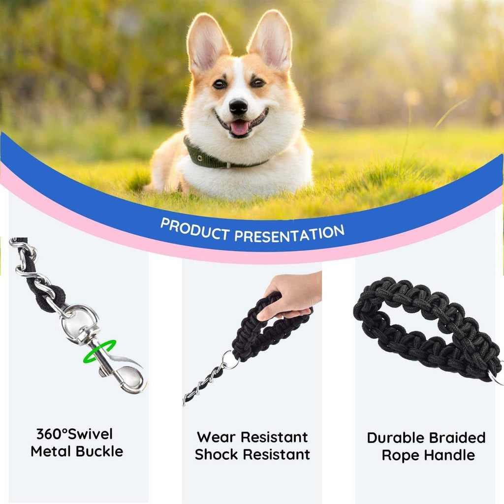 Chew Proof 5.5ft Heavy Duty Dog Leash Metal Chain Lead with Soft Rope Handle A3771