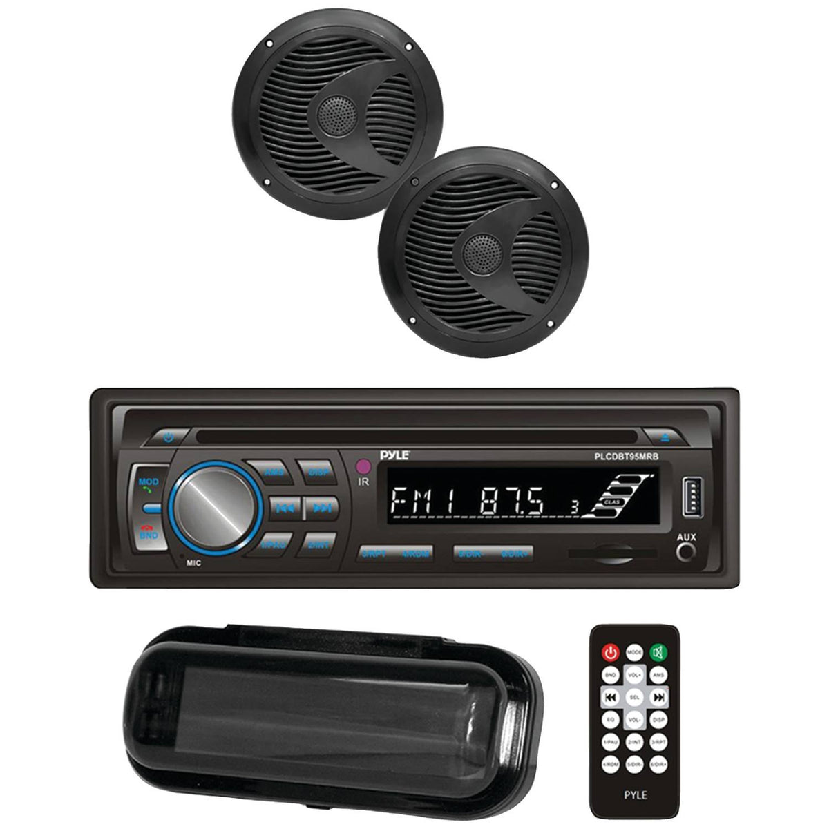 Black Marine Stereo Radio Receiver & Waterproof Speaker Kit B5721