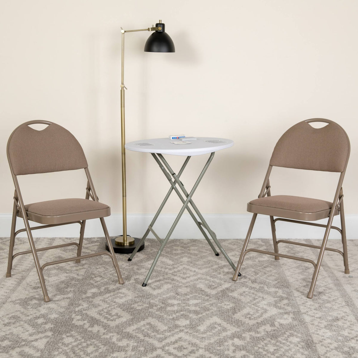 Beige Fabric Metal Folding Chair W804