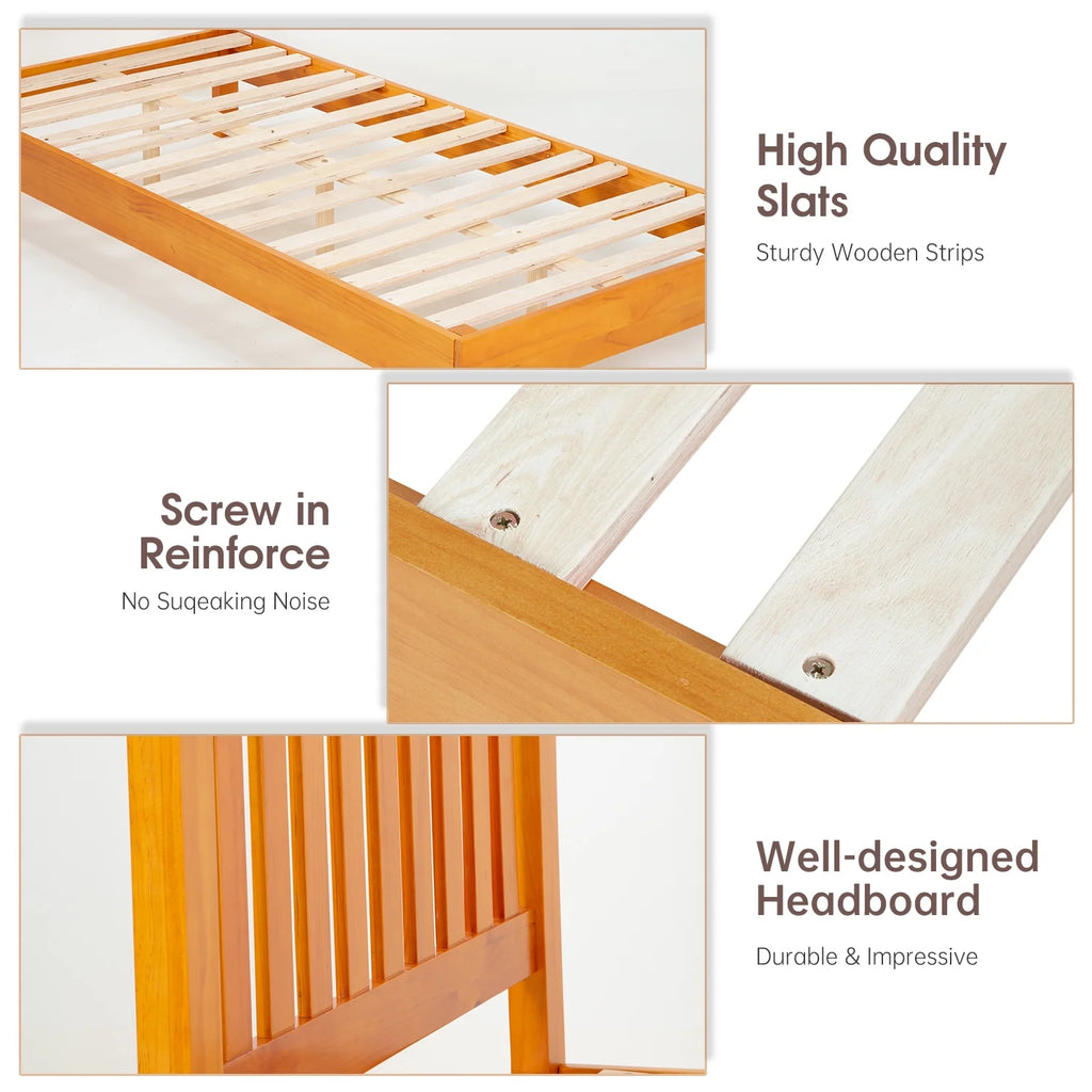 Wood Platform Bed Frame with Headboard Twin C37158