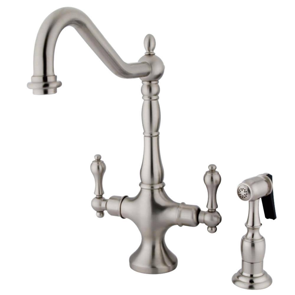 Chrome Double Handle Kitchen Faucet with Brass Sprayer S739