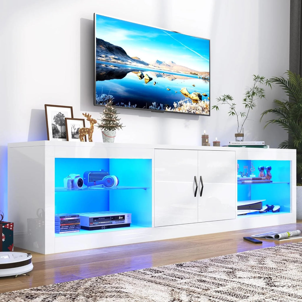 White LED TV Stand with Power Outlet & USB Ports D39506