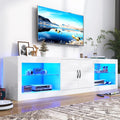 White LED TV Stand with Power Outlet & USB Ports D39506