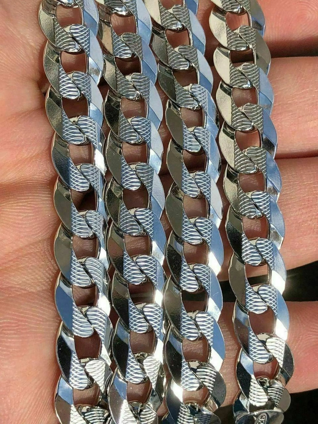Real Solid 925 Sterling Silver Cuban Curb Chain Necklace J493062
