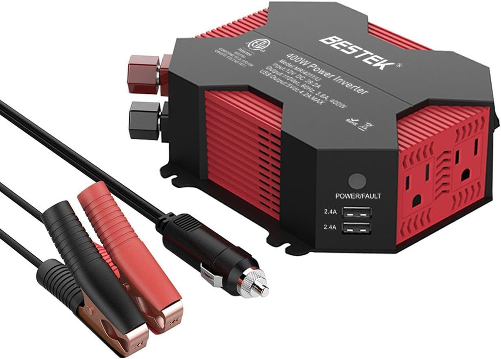 400W/500W DC 12V 110V Power Inverter with 4 USB Charging Ports, 2 AC Outlets, Pack of 2 W829698