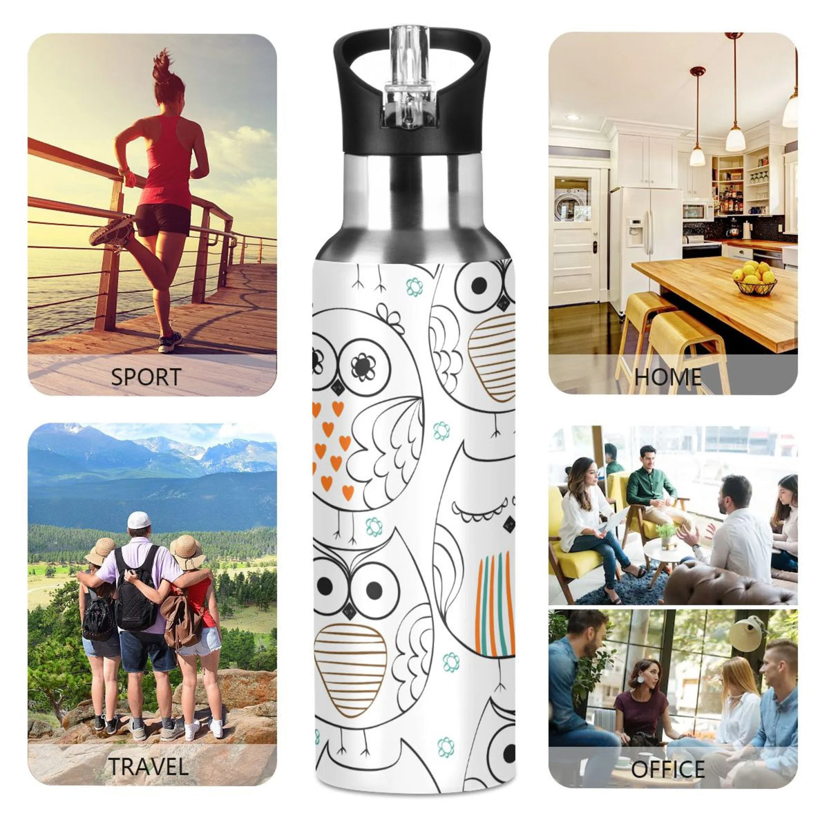 Stainless Steel Insulated Vacuum Flask Water Bottle with Straw Lid K7045