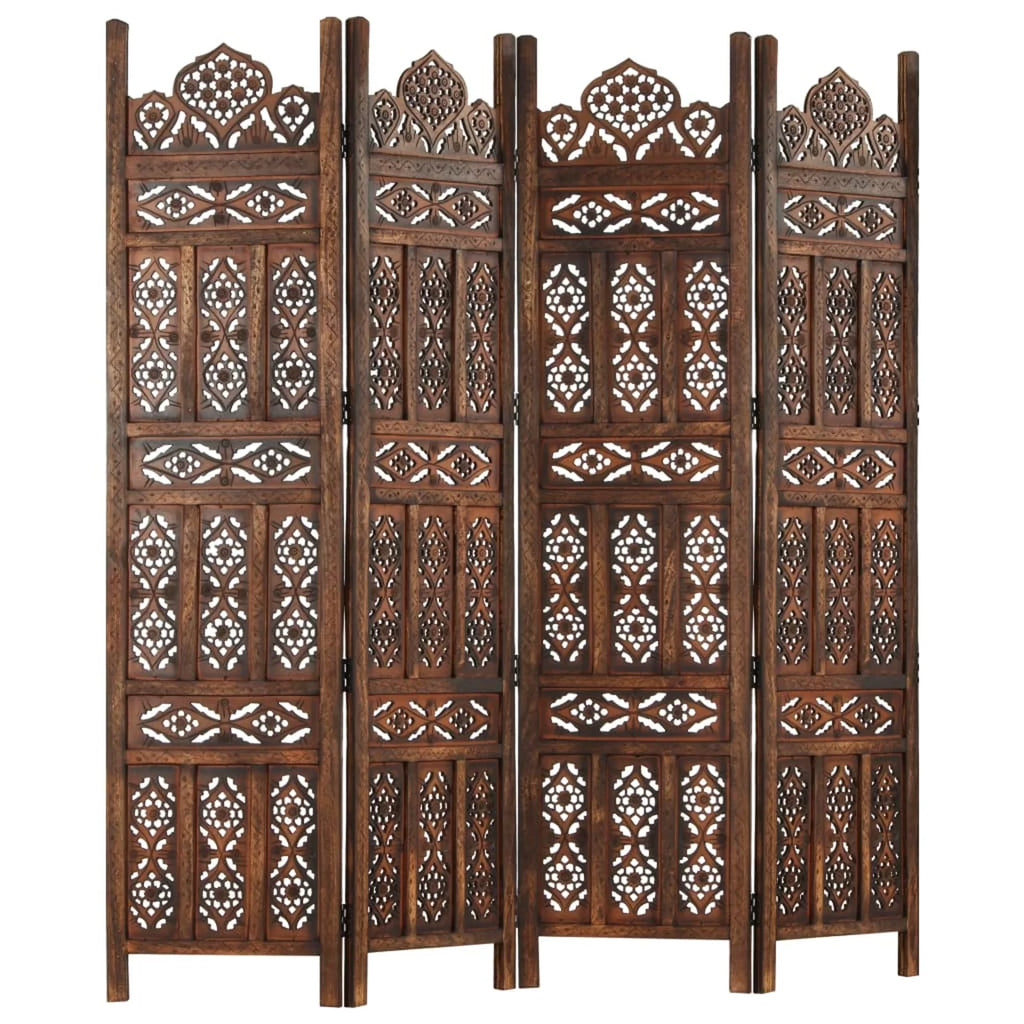 Hand Carved 4-Panel Mango Wood Room Divider O294903