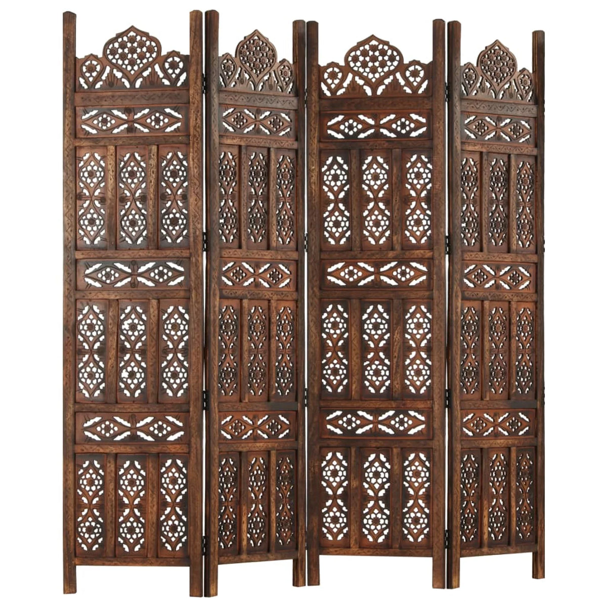 Hand Carved 4-Panel Mango Wood Room Divider O294903