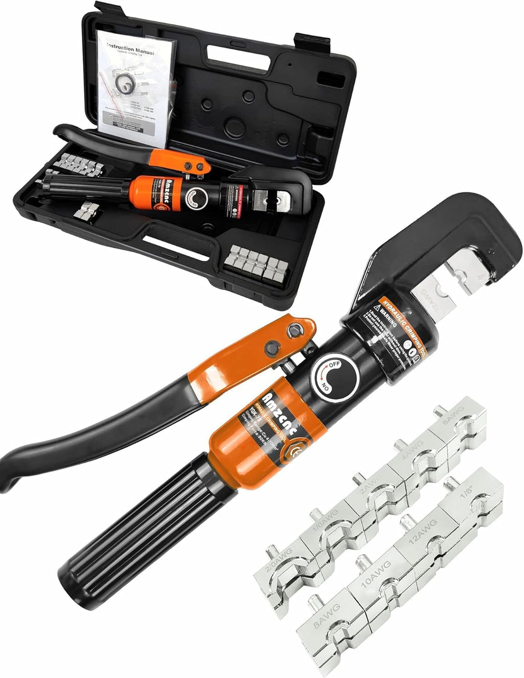 Hydraulic Cable Lug Crimper 8 US TON 12 AWG to 00 (2/0) Electrical Terminal Tool Kit with 9 Die Pack of 2 V926869
