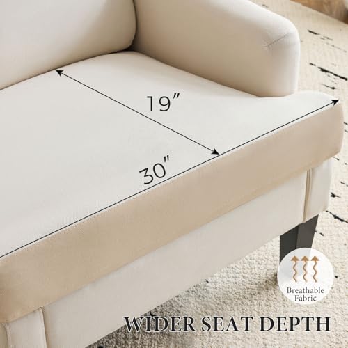 Beige Upholstered Accent Chair with Wood Legs V68895